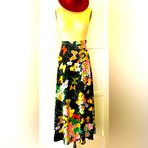 WOW MCM maxi butterfly bright print skirt primary colors BoHo, Garden party - Picture 1 of 10